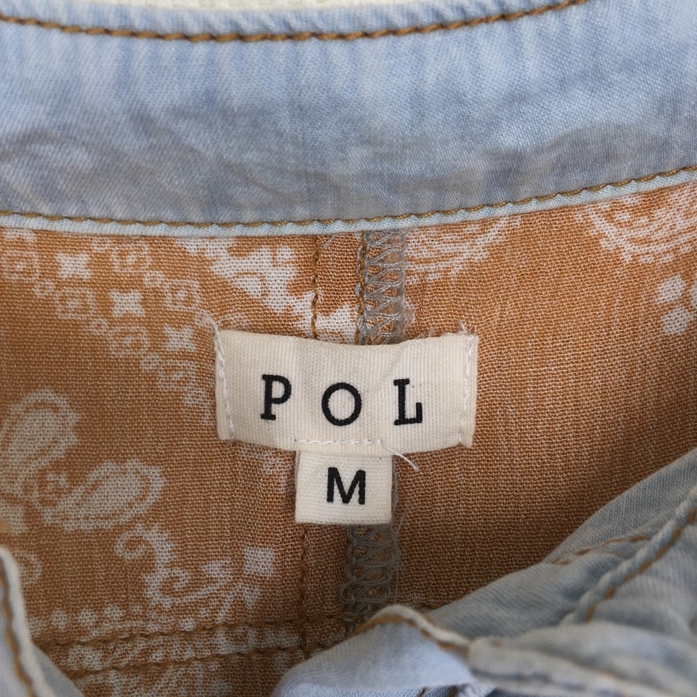 POL Light Denim Mixed Patchwork Boxy Oversized Boho Top Shacket Women’s Size M - Picture 11 of 16